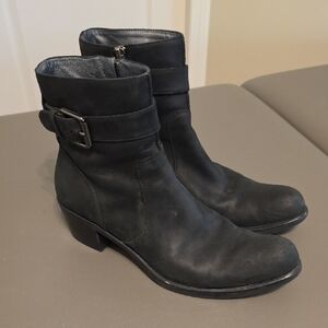 Cole Haan Black Leather Boots with Embossed Logo